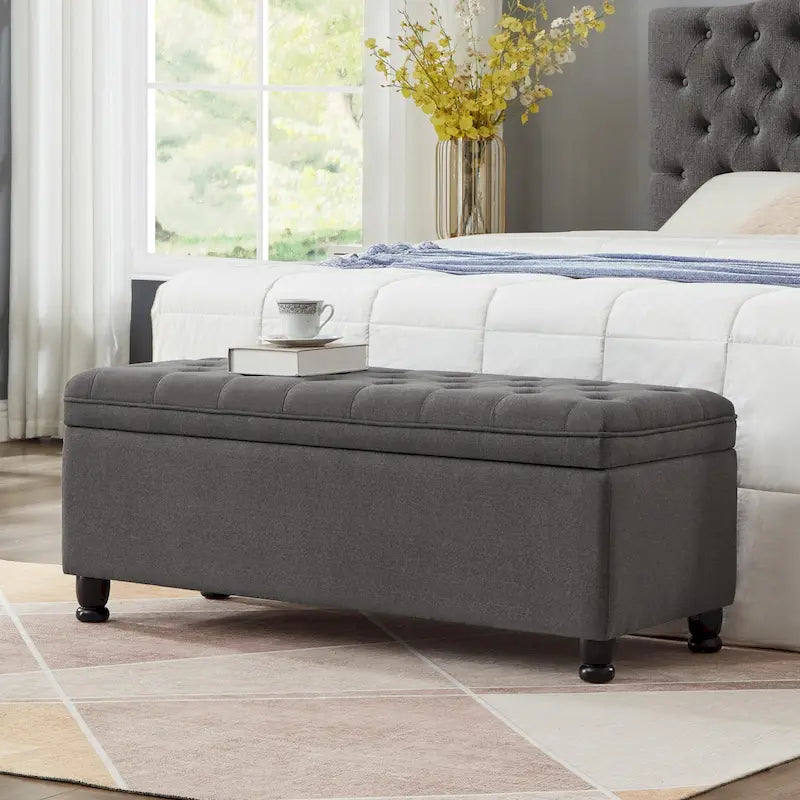 Tufted Button Storage Bench with Spindle Wooden Legs