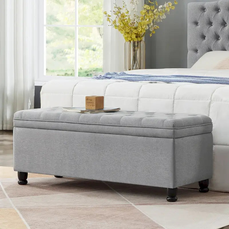 Tufted Button Storage Bench with Spindle Wooden Legs