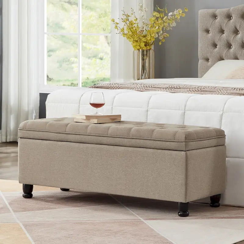 Tufted Button Storage Bench with Spindle Wooden Legs
