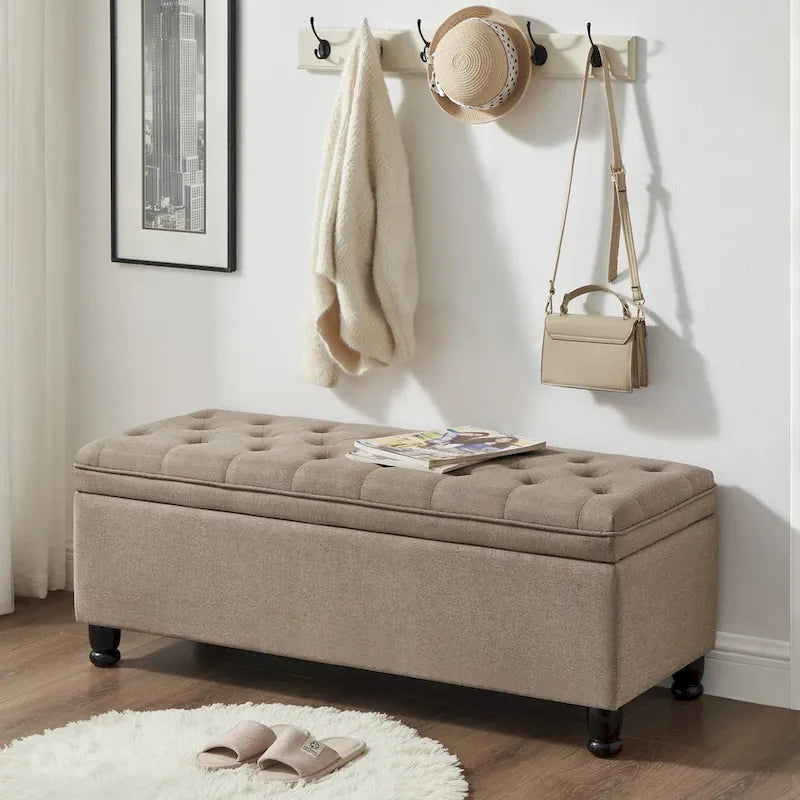 Tufted Button Storage Bench with Spindle Wooden Legs
