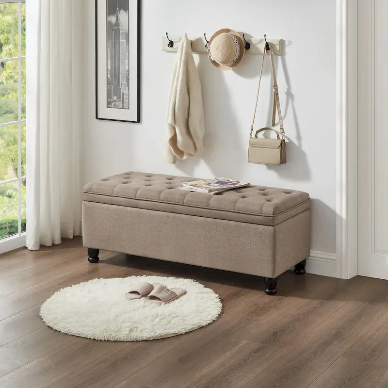 Tufted Button Storage Bench with Spindle Wooden Legs