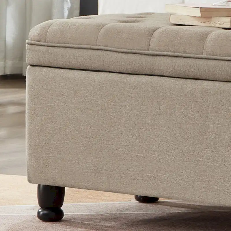 Tufted Button Storage Bench with Spindle Wooden Legs