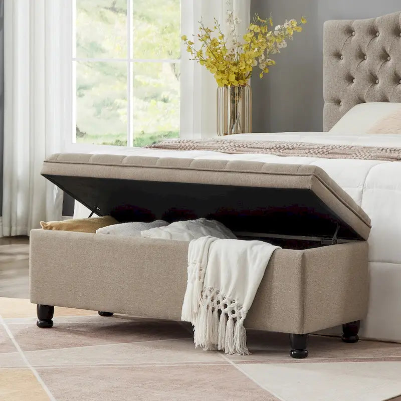 Tufted Button Storage Bench with Spindle Wooden Legs
