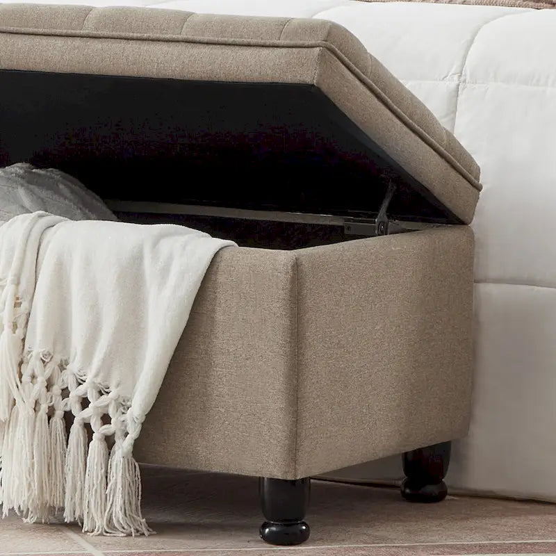 Tufted Button Storage Bench with Spindle Wooden Legs