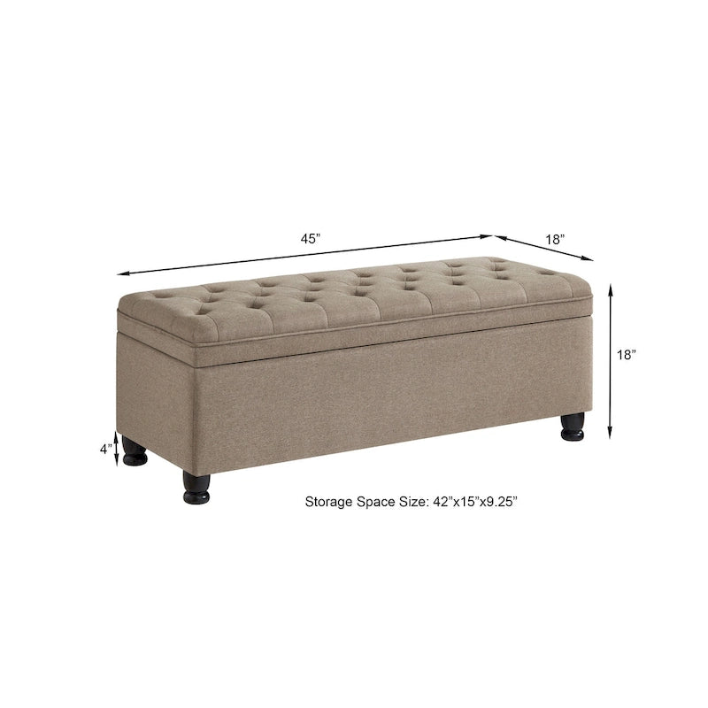 Tufted Button Storage Bench with Spindle Wooden Legs
