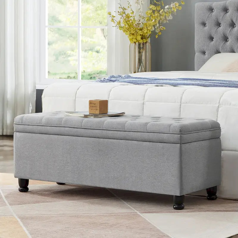 Tufted Button Storage Bench with Spindle Wooden Legs