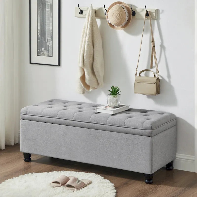 Tufted Button Storage Bench with Spindle Wooden Legs
