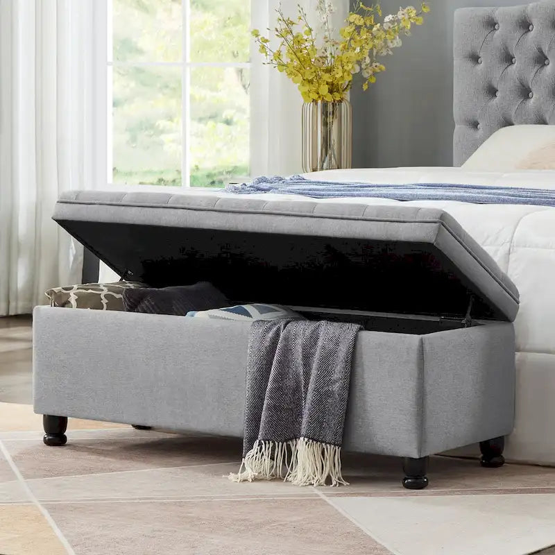Tufted Button Storage Bench with Spindle Wooden Legs