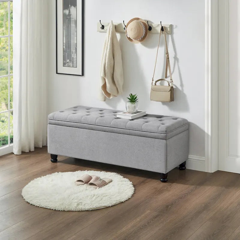 Tufted Button Storage Bench with Spindle Wooden Legs