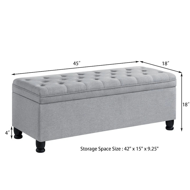 Tufted Button Storage Bench with Spindle Wooden Legs