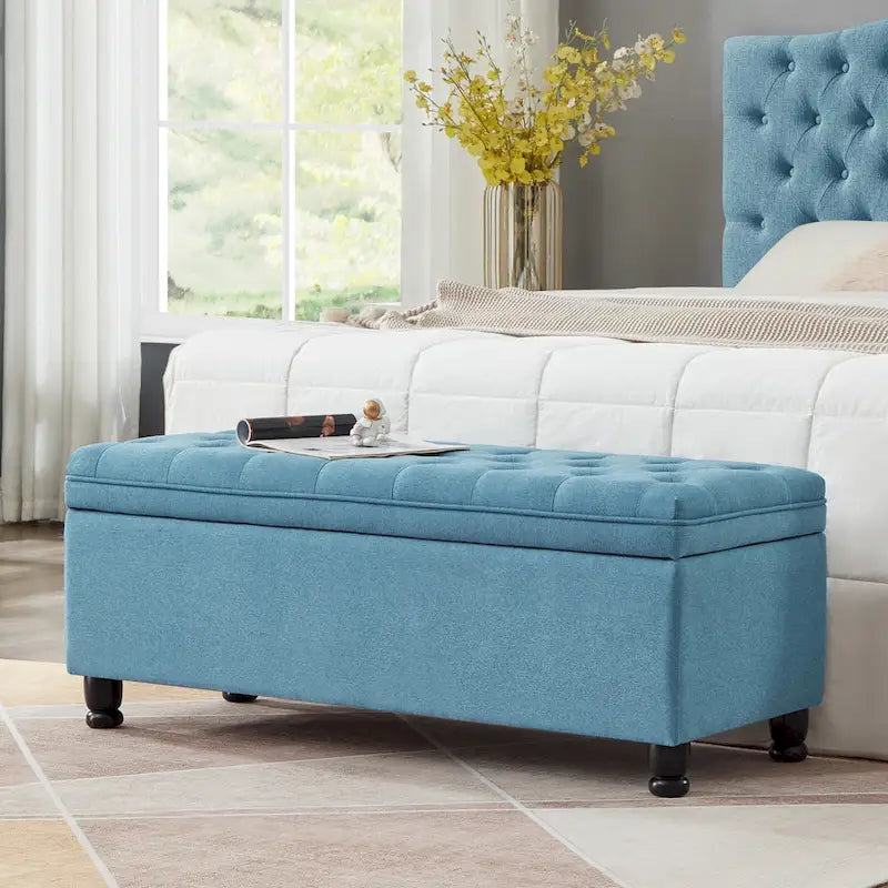 Tufted Button Storage Bench with Spindle Wooden Legs