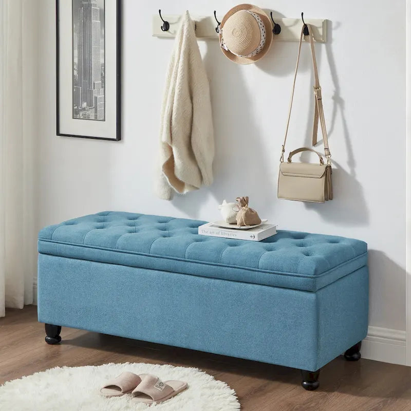 Tufted Button Storage Bench with Spindle Wooden Legs