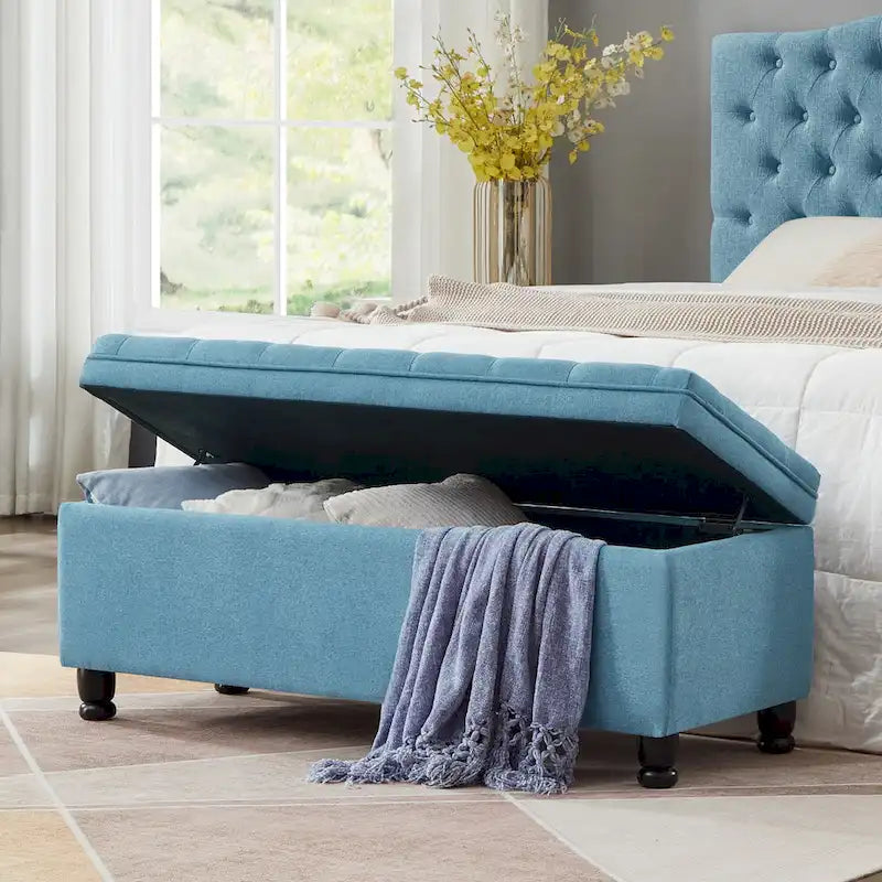 Tufted Button Storage Bench with Spindle Wooden Legs