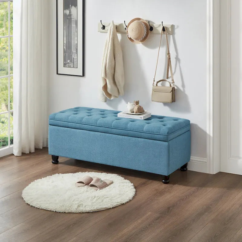 Tufted Button Storage Bench with Spindle Wooden Legs
