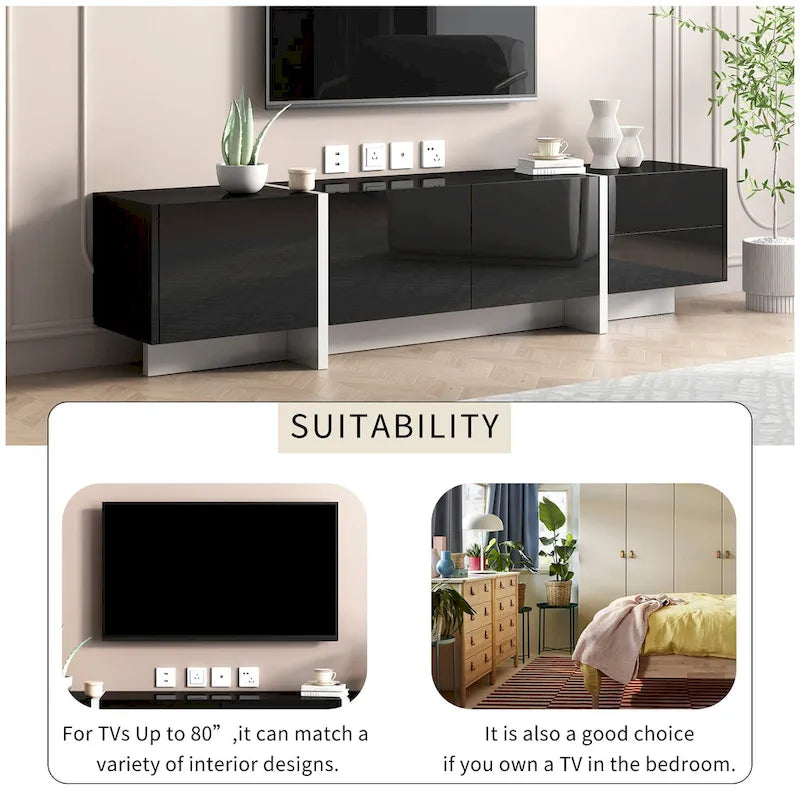 74.8" Gloss TV Stand with Drawers and Cabinets for TVs up to 80"