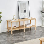 2-Tier TV Stand with Open Storage Shelf and Rubberwood Legs