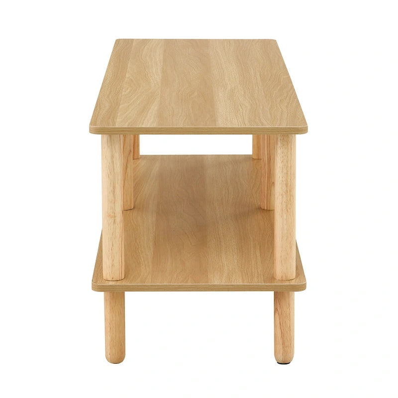 2-Tier TV Stand with Open Storage Shelf and Rubberwood Legs