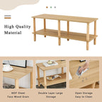 2-Tier TV Stand with Open Storage Shelf and Rubberwood Legs