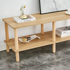 2-Tier TV Stand with Open Storage Shelf and Rubberwood Legs