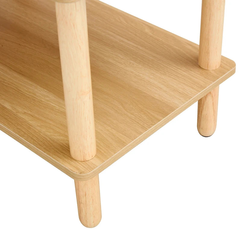 2-Tier TV Stand with Open Storage Shelf and Rubberwood Legs