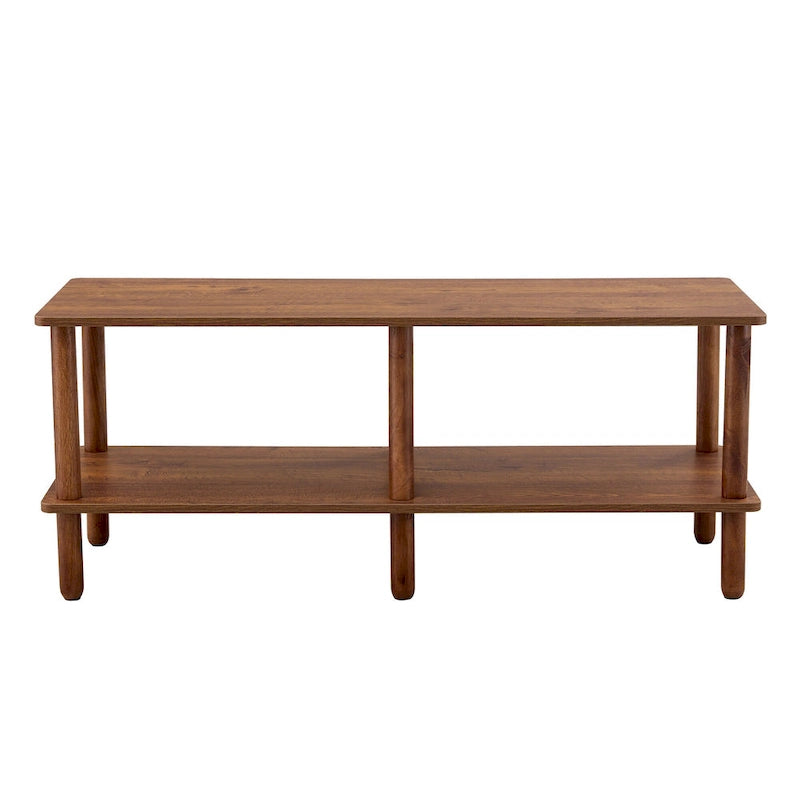 2-Tier TV Stand with Open Storage Shelf and Rubberwood Legs