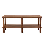 2-Tier TV Stand with Open Storage Shelf and Rubberwood Legs
