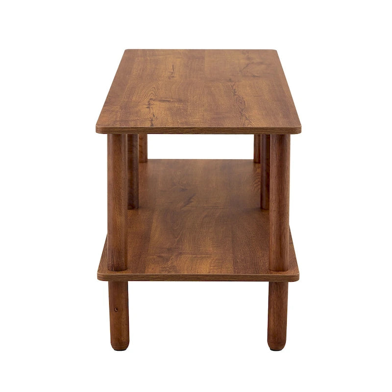 2-Tier TV Stand with Open Storage Shelf and Rubberwood Legs