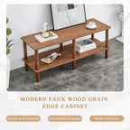 2-Tier TV Stand with Open Storage Shelf and Rubberwood Legs