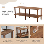 2-Tier TV Stand with Open Storage Shelf and Rubberwood Legs