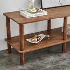 2-Tier TV Stand with Open Storage Shelf and Rubberwood Legs