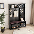 Hallway Hall Tree with Bench, Coat Hooks, Storage Shelves, and Pegboard