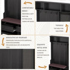 Hallway Hall Tree with Bench, Coat Hooks, Storage Shelves, and Pegboard
