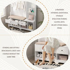 Hallway Hall Tree with Bench, Coat Hooks, Storage Shelves, and Pegboard