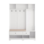 Hallway Hall Tree with Bench, Coat Hooks, Storage Shelves, and Pegboard