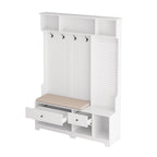 Hallway Hall Tree with Bench, Coat Hooks, Storage Shelves, and Pegboard