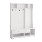 Hallway Hall Tree with Bench, Coat Hooks, Storage Shelves, and Pegboard