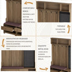Hallway Hall Tree with Bench, Coat Hooks, Storage Shelves, and Pegboard