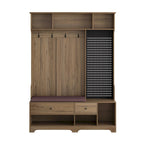 Hallway Hall Tree with Bench, Coat Hooks, Storage Shelves, and Pegboard