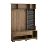 Hallway Hall Tree with Bench, Coat Hooks, Storage Shelves, and Pegboard