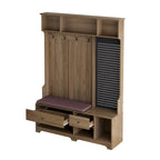 Hallway Hall Tree with Bench, Coat Hooks, Storage Shelves, and Pegboard