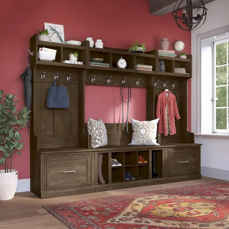 Full Entryway Storage Set with Coat Rack and Shoe Bench