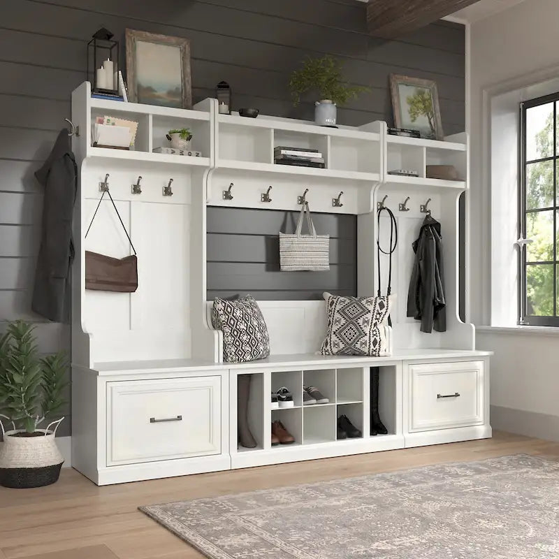 Full Entryway Storage Set with Coat Rack and Shoe Bench