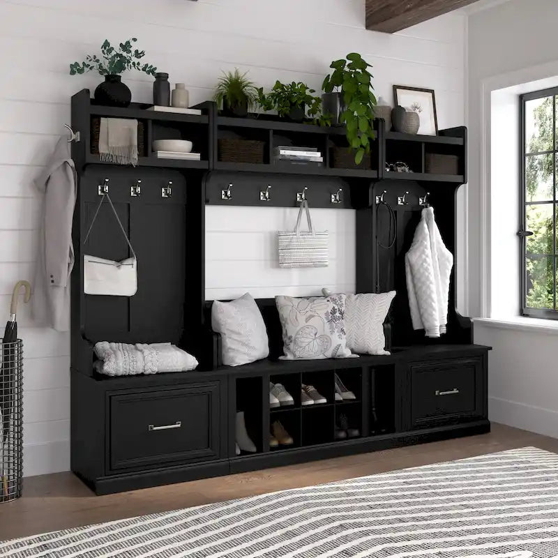 Full Entryway Storage Set with Coat Rack and Shoe Bench