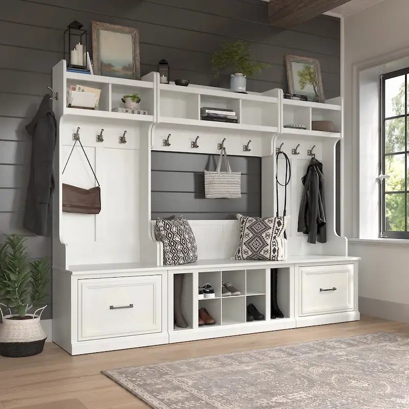 Full Entryway Storage Set with Coat Rack and Shoe Bench