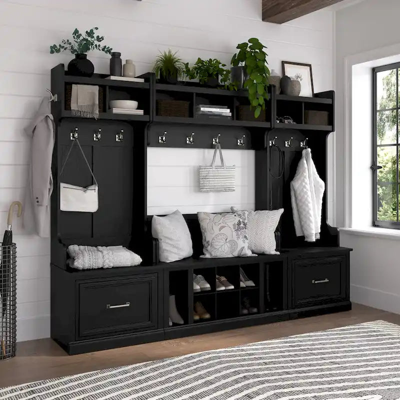 Full Entryway Storage Set with Coat Rack and Shoe Bench