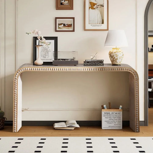 48-Inch Console Table with Curved Waterfall Design and Wood Bead Accents
