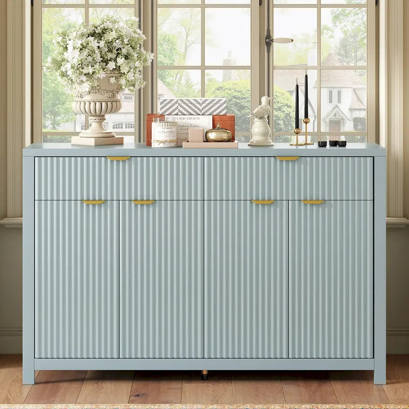 Buffet avec étagères réglables et portes à motif de vagues