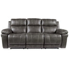 Dual Power Recliner Sofa, 89 Inch Gray Faux Leather