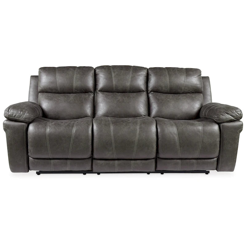 Dual Power Recliner Sofa, 89 Inch Gray Faux Leather