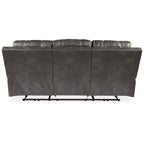 Dual Power Recliner Sofa, 89 Inch Gray Faux Leather